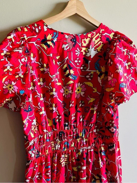 Anthropologie Maeve Somerset Maxi Dress M in Red Geo Floral Print Cotton Dress - Picture 6 of 11